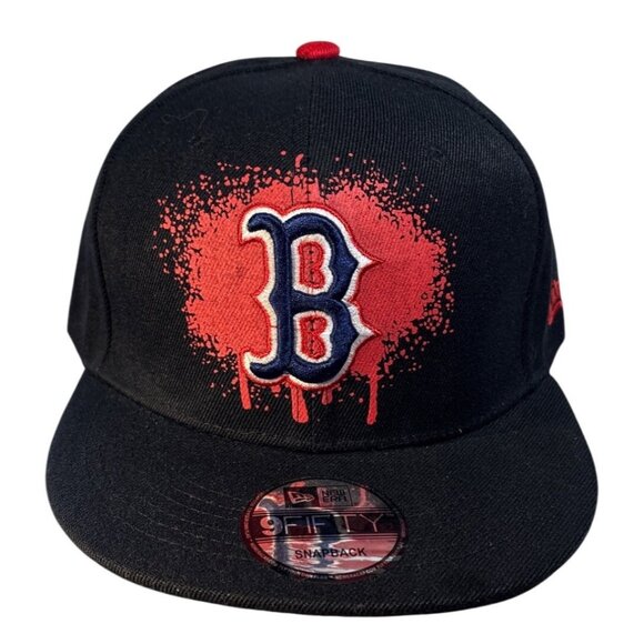 New Era Boston Red Sox Hat 9Fifty Snapback Black Red Splash Logo MLB Baseball - Picture 1 of 8
